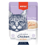 Wanpy cat food pouch with a kitten illustration on a white background