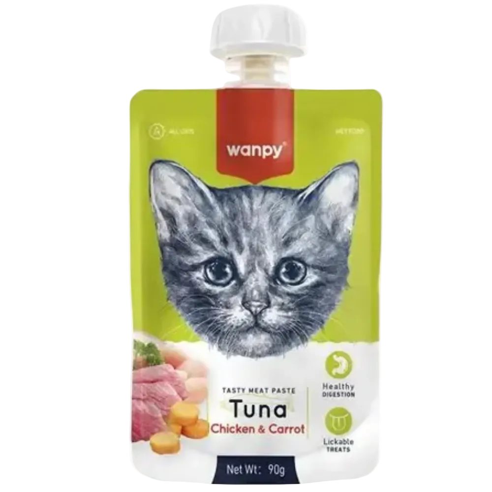 Wanpy cat food pouch with a kitten's face on a white background