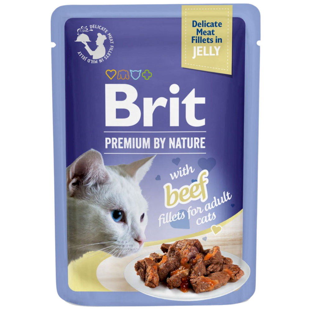 BUY 9 + 1 FREE Brit Wet Food For Adult Cat Fillets In Jelly With Beef 85 G