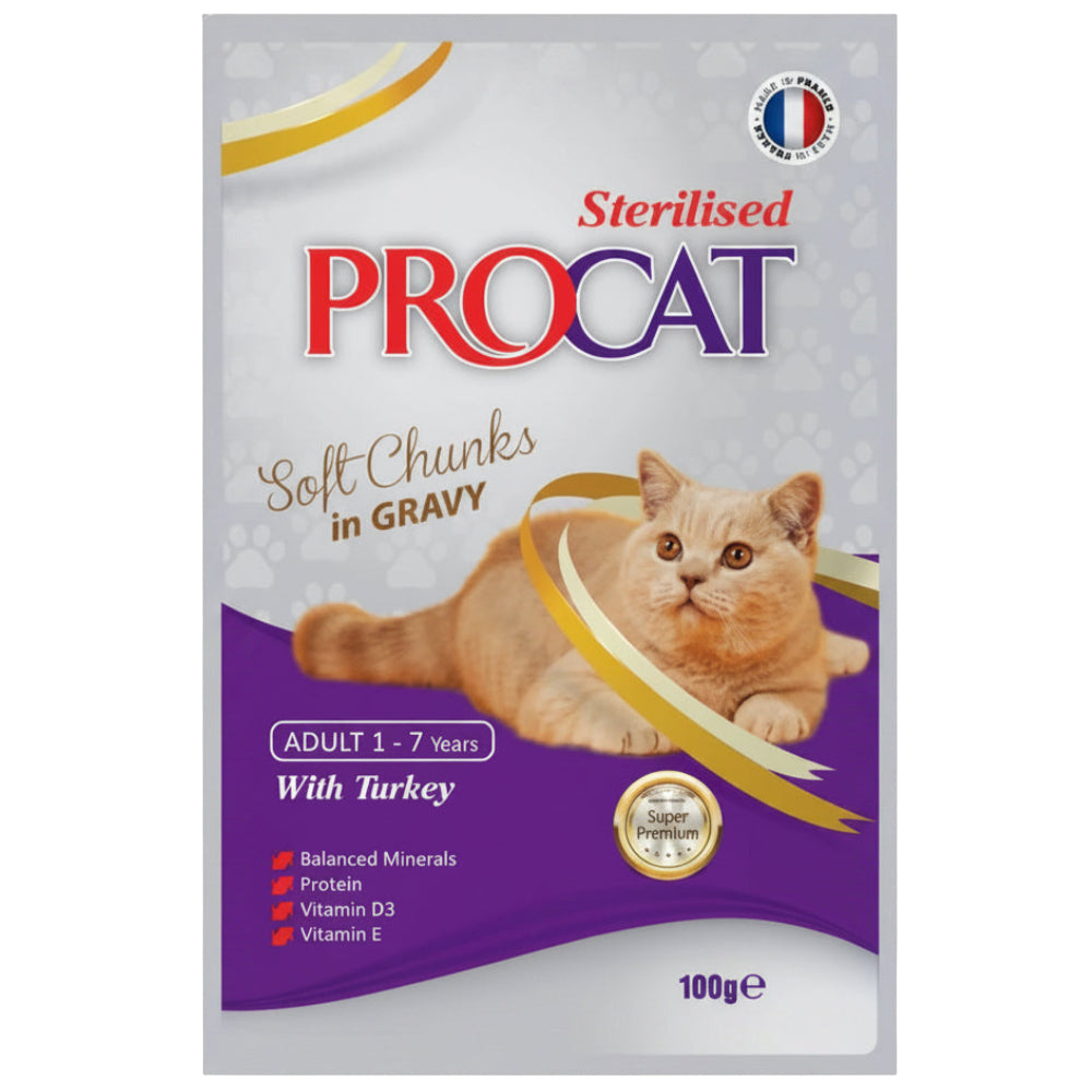 Procat Wet Food For Adult Cat Sterilised With Turkey Soft Chunks In Gravy100 g Petfast.shop ProCat Best Selling Cat Food Wet Food petfast.shop Egypt 50.00