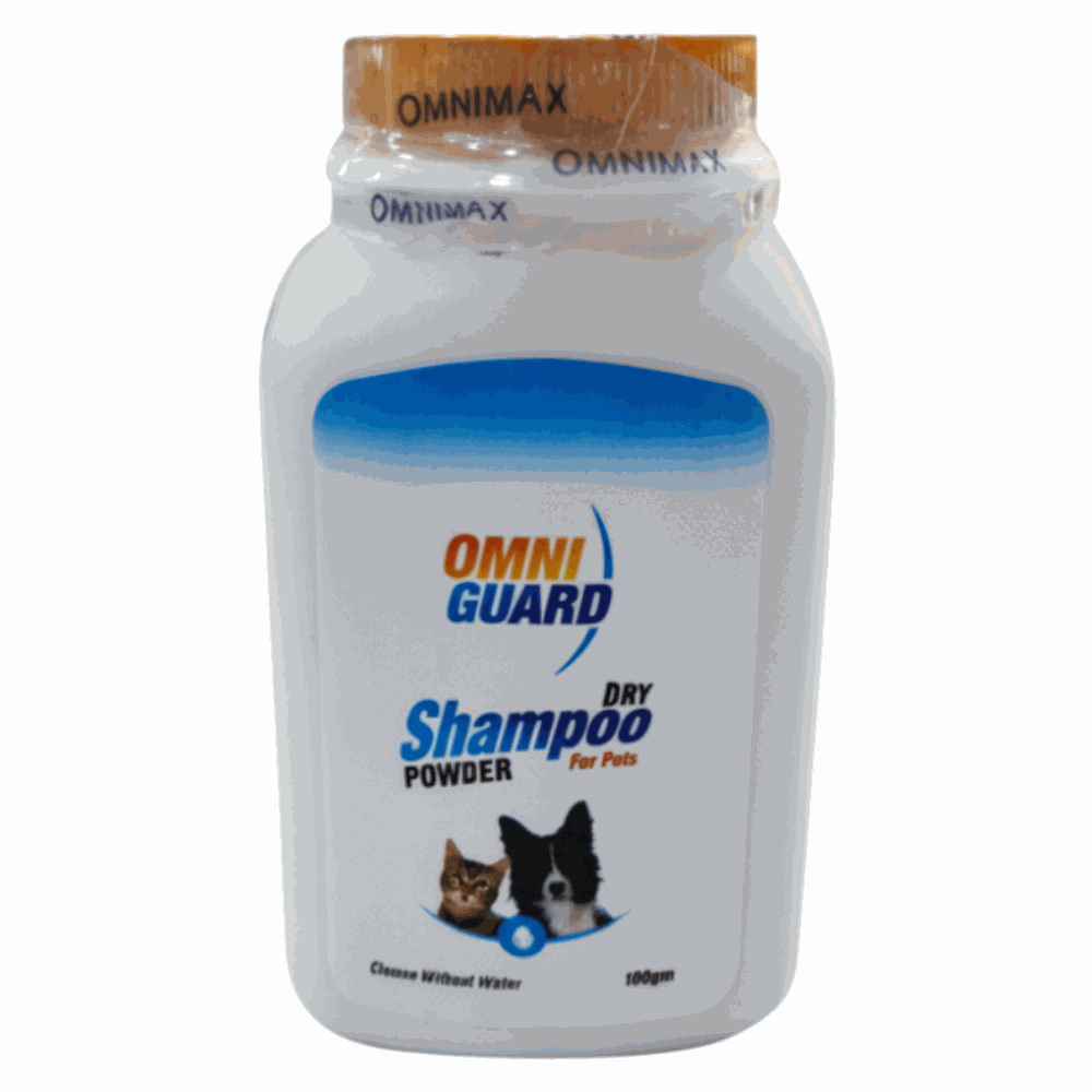 Omniguard dry shampoo powder container on a white background