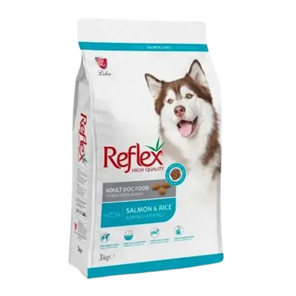 Bag of Reflex dog food with a husky on the packaging