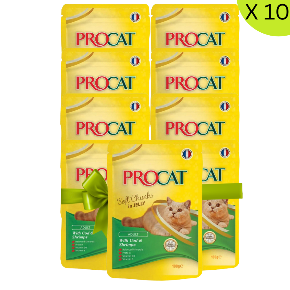 BUY 9 + 1 FREE Procat Soft with Cod and Shrimps 100g Petfast.shop ProCat Bundles Cat Exclude Food Wet Food petfast.shop Egypt PBU5381S Default Title 450.00