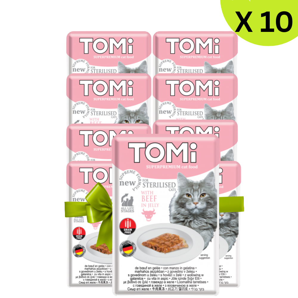 BUY 9 + 1 FREE Tomi Wet Food with Beef in Jelly for Sterilized Cats 85 gr Petfast.shop Tomi Bundles Cat Exclude Food Wet Food petfast.shop EgyptDefault Title 585.00