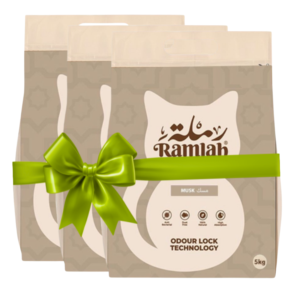 3x Ramlah Premium Cat Litter – Musk Scented 5 Kg ≈ 6 L Petfast.shop Ramlah Box & Accessories & Litter Bundles Cat Egypt Brand Exclude Kitten Litter petfast.shop Egypt PXR5315S Default Title 370.00