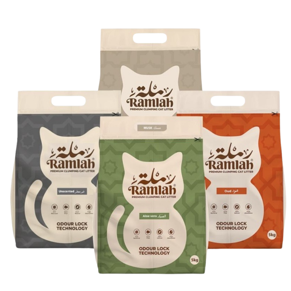 4x Ramlah Premium Cat Litter Unscented, Aloe Vera, Musk & Oud scented 5 Kg ≈ 6 L Petfast.shop Ramlah Box & Accessories & Litter Bundles Cat Egypt Brand Exclude Kitten Litter petfast.shop Egypt PXR5313S Default Title 500.00
