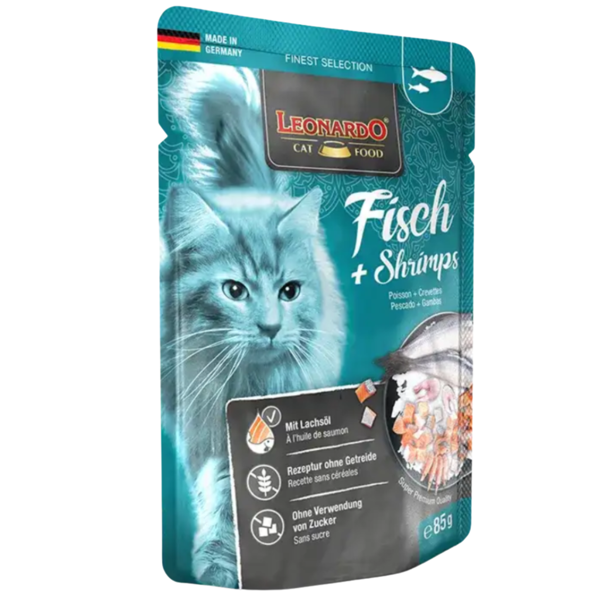 BUY 9 + 1 FREE Leonardo Wet Food Adult Cat With Fish And Shrimps 85 G