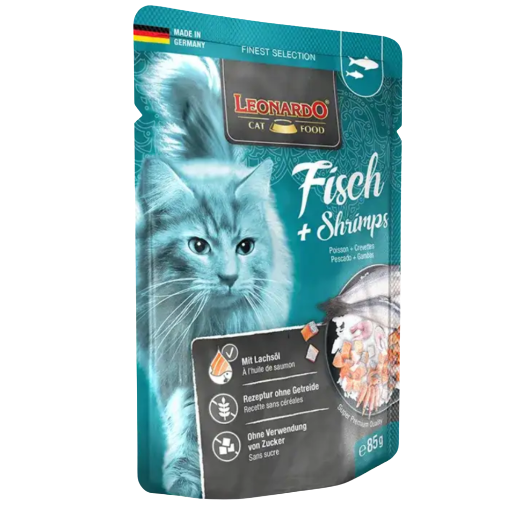 Leonardo Wet Food Adult Cat With Fish And Shrimps 85 G