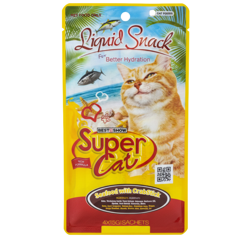Super Cat Liquid Snack Seafood & Crab Stick 4*15g