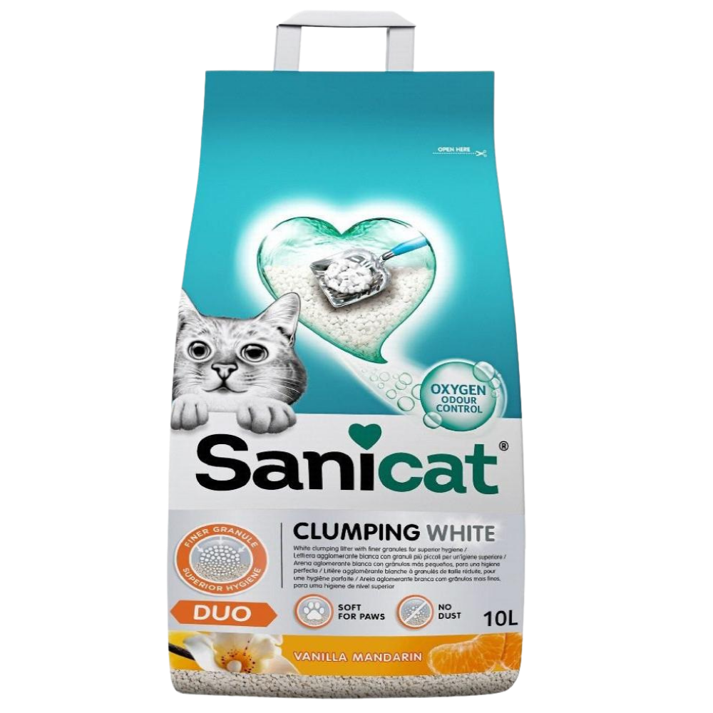 Sanicat Duo White Clumping Cat Litter Vanilla And Mandarin 10 L