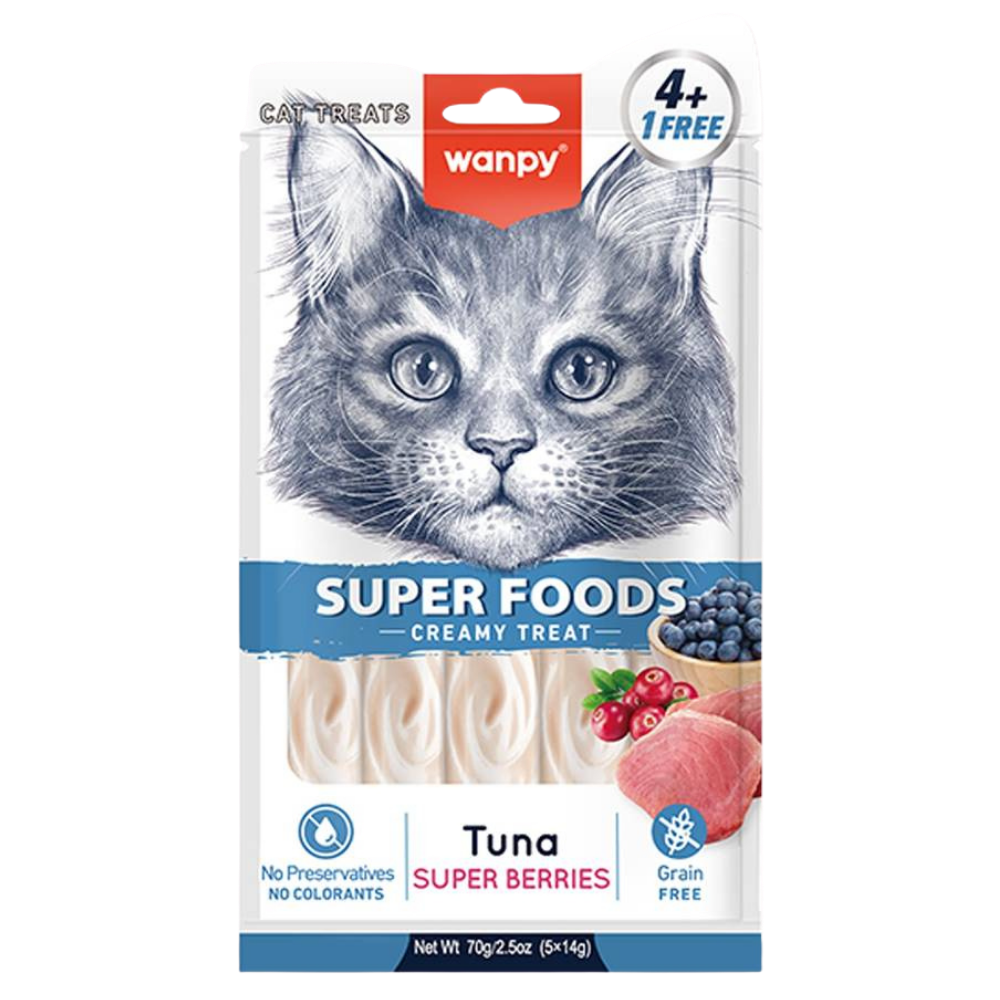 Wanpy Super Foods Creamy Treat Tuna Super Berries 70 g (5*14g) Petfast.shop Wanpy Cat Liquid Treat Treats petfast.shop Egypt PWA5868S Default Title 125.00