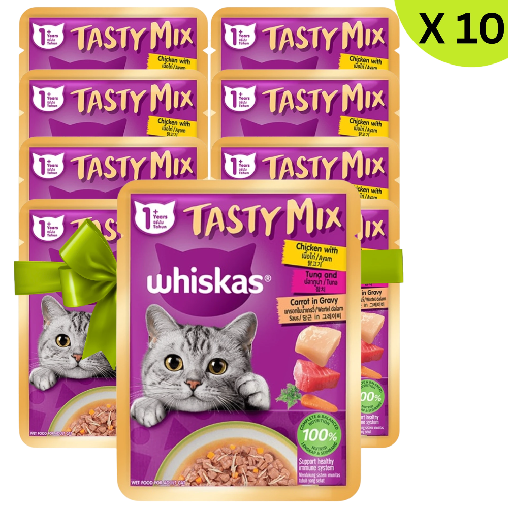 BUY 9 + 1 FREE Whiskas Wet Food for Adult Cat Tasty Mix Gravy with Chicken, Tuna & Carrot 70g Petfast.shop Whiskas Bundles Cat Exclude Food Wet Food petfast.shop Egypt 990.00