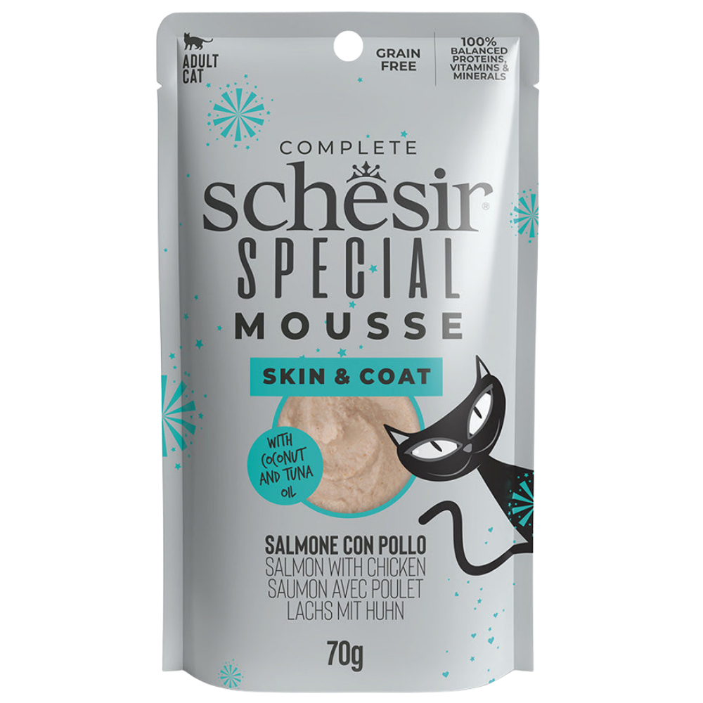 Schesir Skin&Coat salmone con pollo in mousse in busta 70g