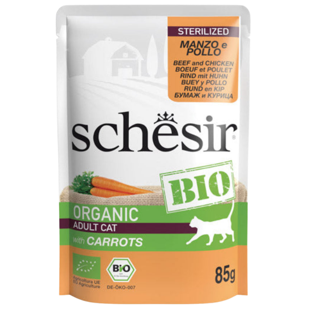 Schesir BIO Sterilized manzo e pollo con carote in paté 85g in busta Petfast.shop Schesir Cat Exclude Food Wet Food petfast.shop Egypt 1064470 Default Title 170.00