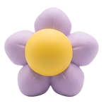 Flower-shaped object with a yellow center and purple petals on a white background