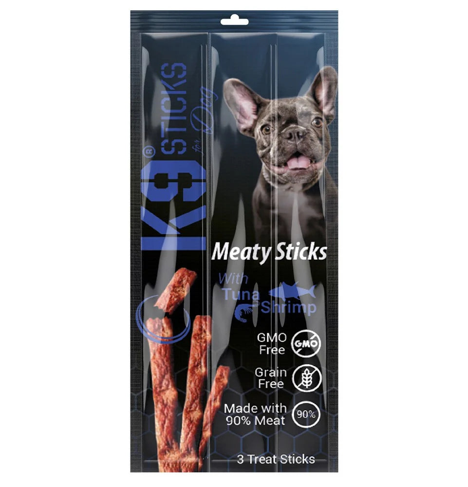 K9 Meaty Sticks Dog Treats - Pack of 3 (Lamb - Turkey - Tuna & Shrimp - Chicken & Liver - Duck).