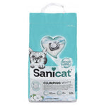 Sanicat clumping white cat litter bag on a white background