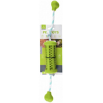 Dog toy with a ball on a rope and packaging labeled 'Pet Toys' on a gray background.