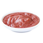 Red sauce in a white bowl on a white background