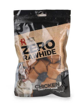 Rich Zero Rawhide Chicken Knotted Bone Medium Bone 4pes