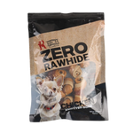 Package of Rich Zero Rawhide Chicken Knotted Bones for dogs on a white background