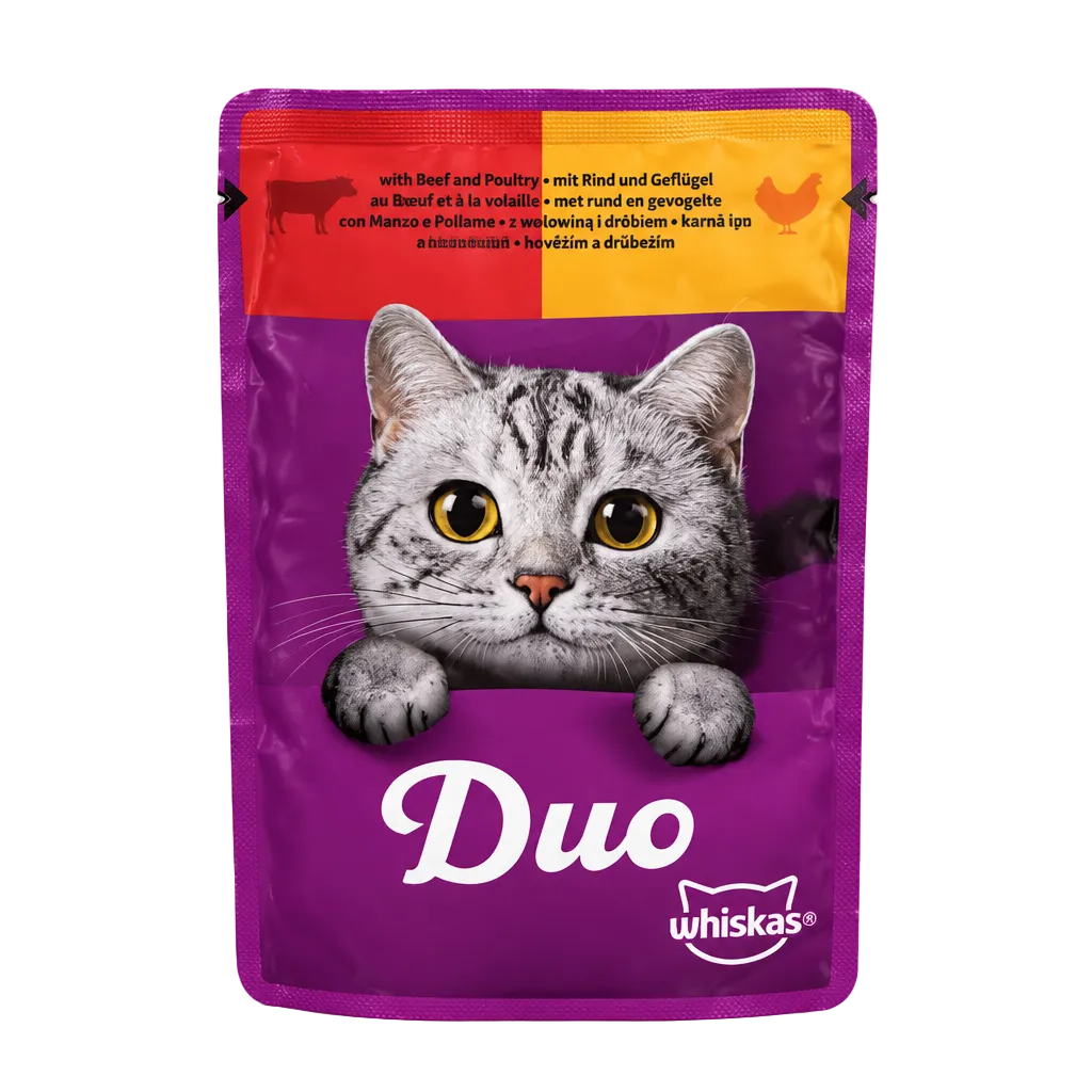عبوة Whiskas Duo بالأحمر والبرتقالي