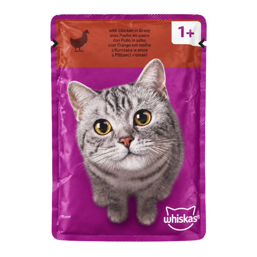 عبوة Whiskas بخلفية بيضاء للعرض على الموقع