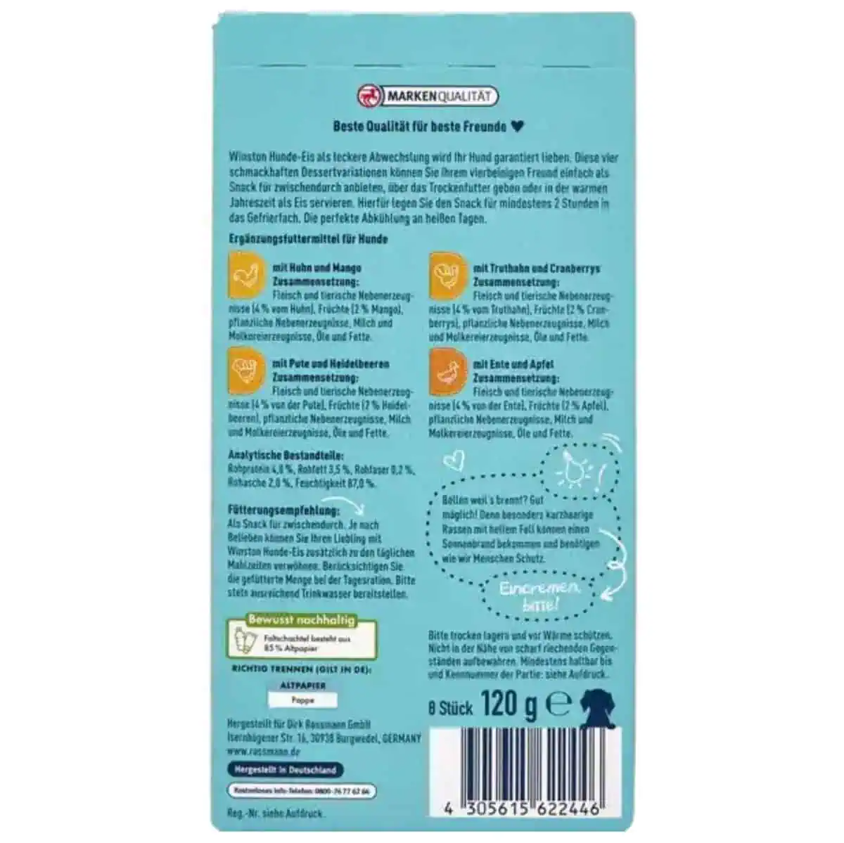 Winston Dog Ice Cream with Chicken, Turkey and Duck 8 Tube 120g